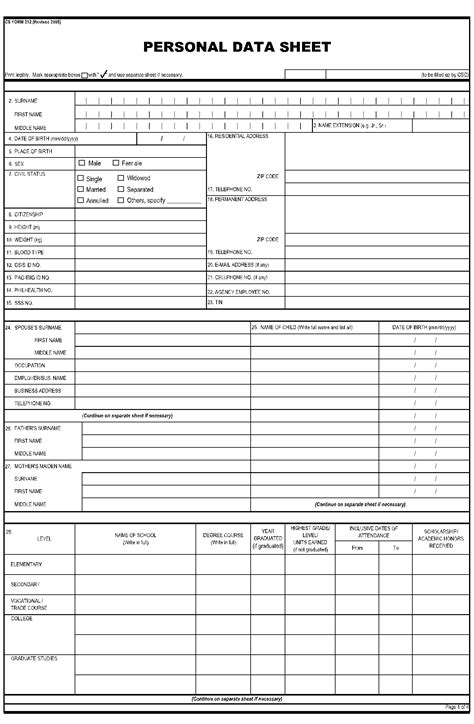How to fill out the Personal Data Sheet (PDS) form .